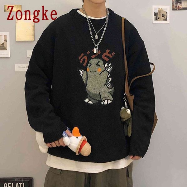 

zongke black knitted men winter cloth pullover mens s harajuku sweater little monster print 2021 -3xl, White;black
