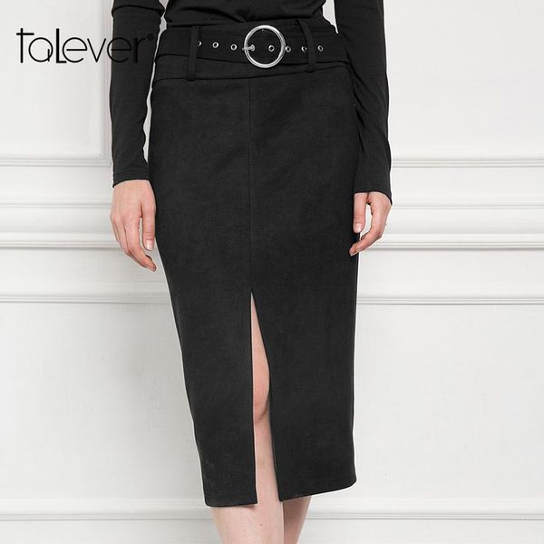 

skirts women black pencil skirt high waist with belt split bodycon midi 2021 female casual elegant office lady talever
