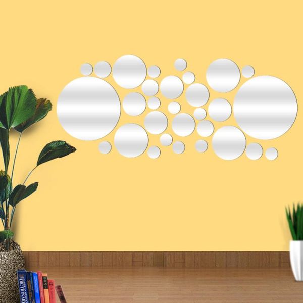 

mirrors 28pcs mirror wall stickers self adhesive removable round decor circle sticker decal home decoration (silver)