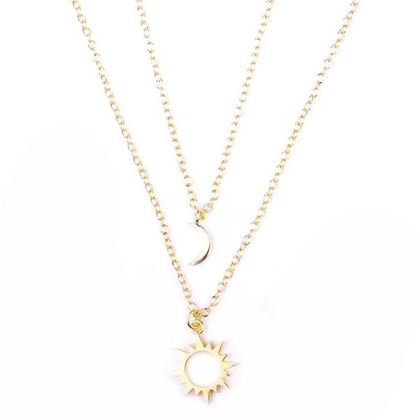 

pendant necklaces sun moon double layers choker for women golden color jewelry making multi-layer collar necklace, Silver
