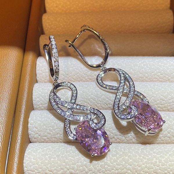 

dangle & chandelier musical note earring pink crystal cubic zircon ins net red wedding exquisite fashion luxurious jewelry for women high qu, Silver
