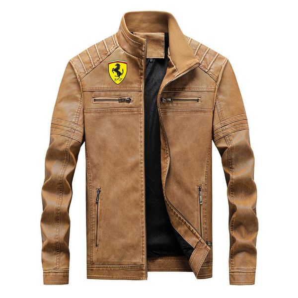 

men's jackets 2021 logo printing custom made solid color men zipper leather jacket windproof warm man clothes leisure, Black;brown