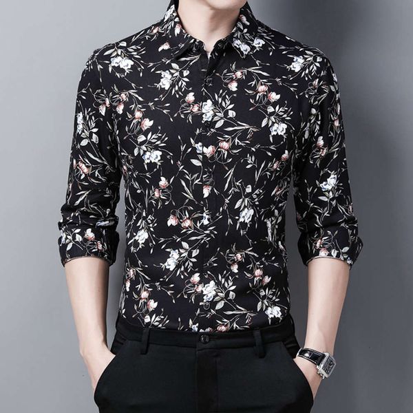 

men's casual shirts shirtspring floral long sleeve mercerized cotton middle aged men's printing trend casual fashion shirt persona, White;black