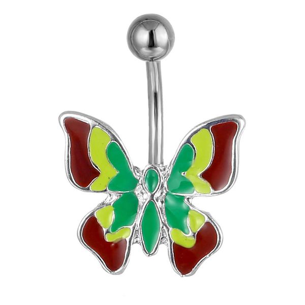 

d0726 butterfly belly navel ring 10mm length 14 ga piercing jewelry, Silver