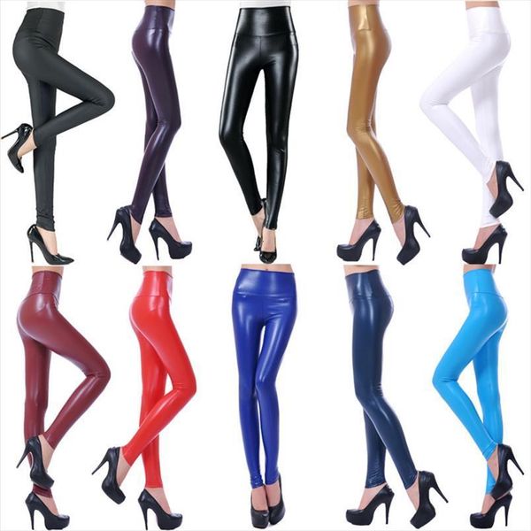 

spring high waist pu womens pant fashion black white faux leather skinny trousers office lady legging pencil