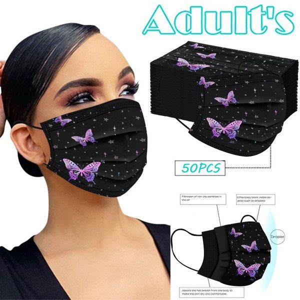 

50pc disposable face mask skin care personal 3ply non-woven meltblown cloth ear loop masks masque cycling caps &, Black