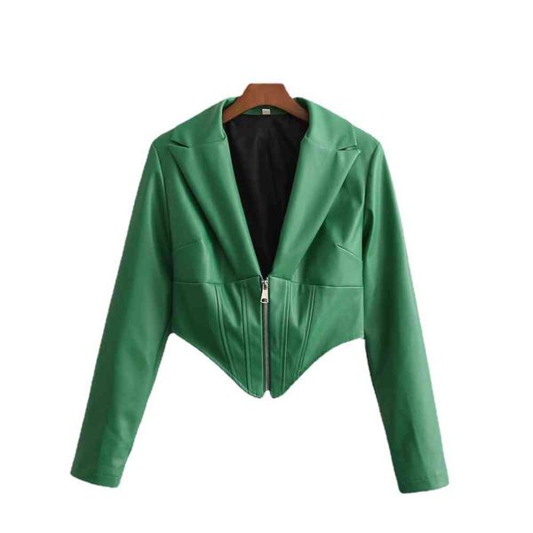 

leather jacket high fashion men belt street motorcycle style short coat autumn and winter slim lapel zipper long sleeve top, Black