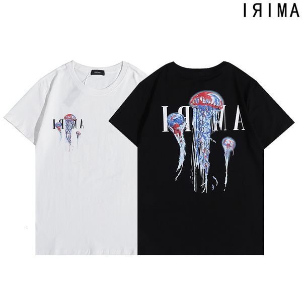 

correct version 2021 summer new street fashion brand am capsule jellyfish print men's and women's casual short sleeve t-shirt, White;black