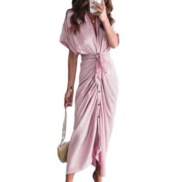 

party dresses fashion summer turn-down collar dress women elegant button office lady shirt casual short sleeve slit spring, White;black