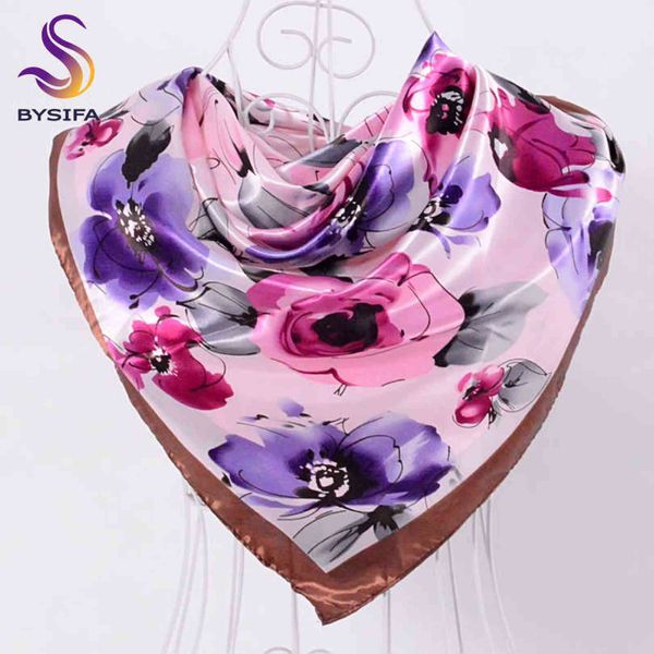 

[bysifa] ladies sweet pink purple square scarves autumn winter satin scarves muslim headscarves 90*90cm crepe satin silk scarf y1108, Blue;gray