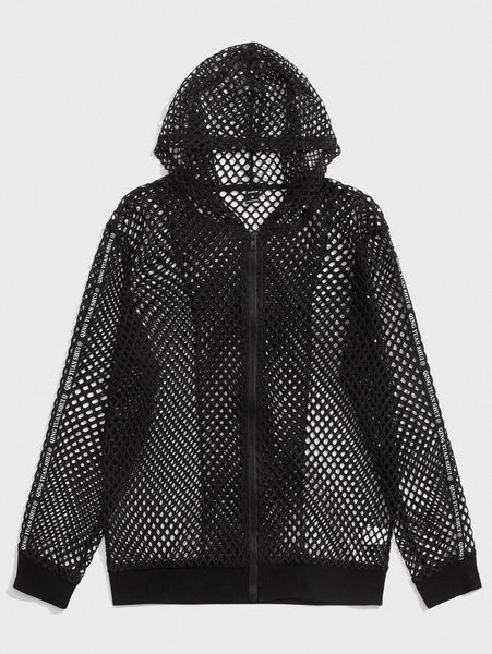

men zip up fishnet hooded jacket z9fd#, Black;brown