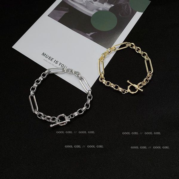 

link, chain hollow thick t-buckle bracelet korea dongdaemun simple personality fashion temperament jewelry accessories women, Black