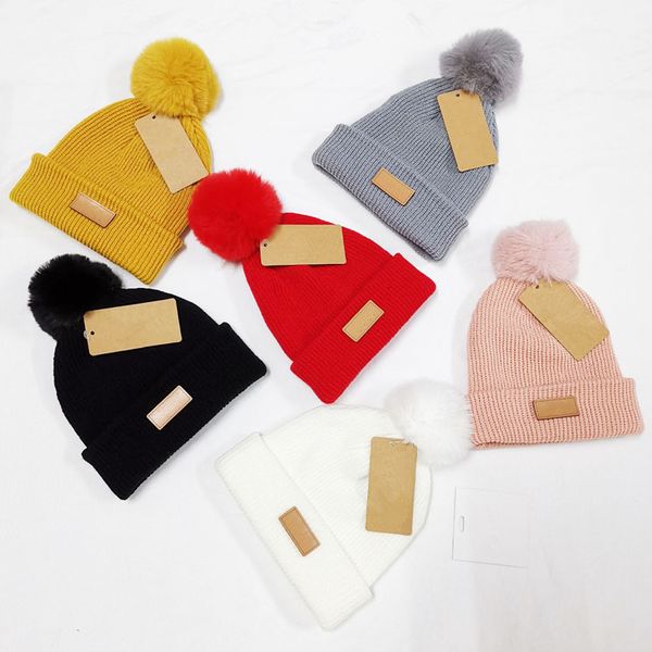 Designer Fur Pom Poms Hat Kid Fashion Cappelli invernali per bambini Cap berretti a colori solidi