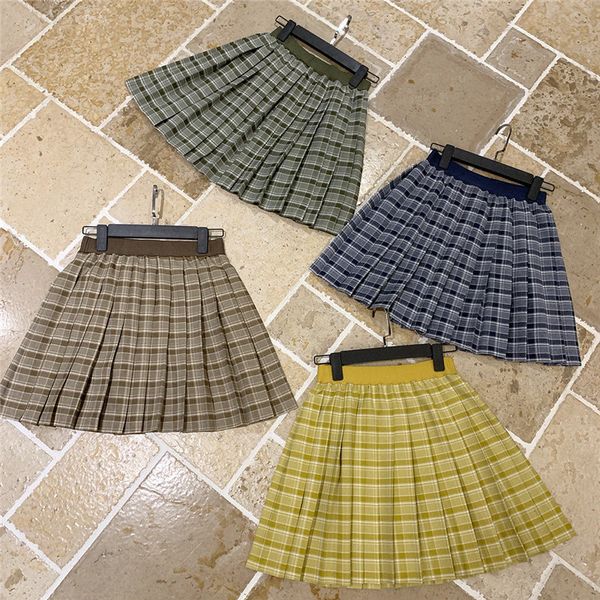 

summer vintage yellow plaid skirt women high waist japan school girls harajuku uniform pleated cosplay costumes a line skirts, Black