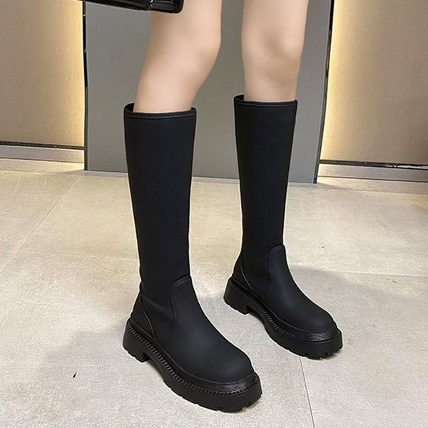

boots slim flat thigh high gothic platform thick sole knee-high women shoes black winter long motorcycle punk