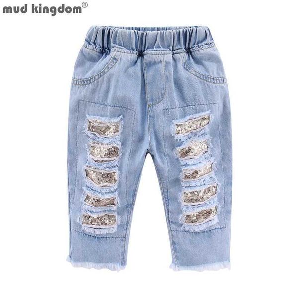 Mudkingdom Sparkly Pailletten Mädchen Crop Jeans Mode Gerade Bein Kleines Mädchen Abgeschnitten Denim Hosen Kleinkind Hosen Sommer Kleidung 210615