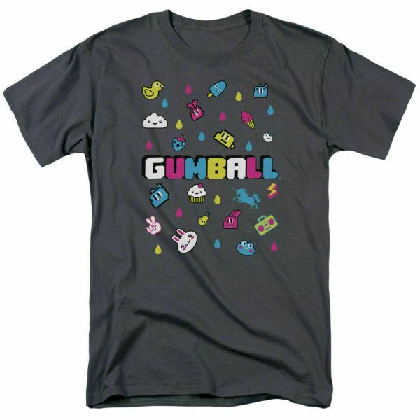 

Amazing World of Gumball Fun Drops T Shirt Mens Licensed Cartoon Merch Charcoal, White;black