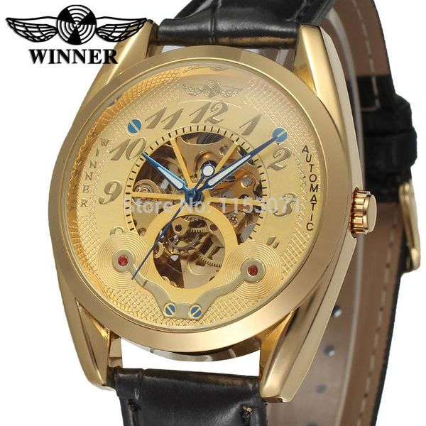 

winner men's watch dress luxury skeleton automatic self wind leather strap brand wristwatch color golden wrg8023m3g2 wristwatche, Slivery;brown