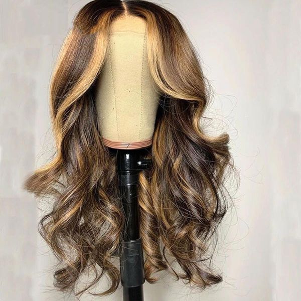 

lace wigs 4t27 highglights color human hair 13x4 front wig 150% density, Black;brown