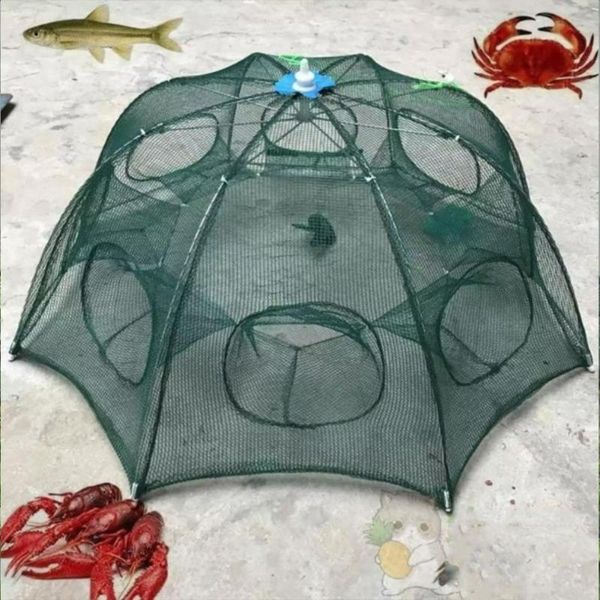 

fishing accessories 4~18 entrances portable fine mesh net shrimp cage automatic folding bait trap accessory steel wire fish bag
