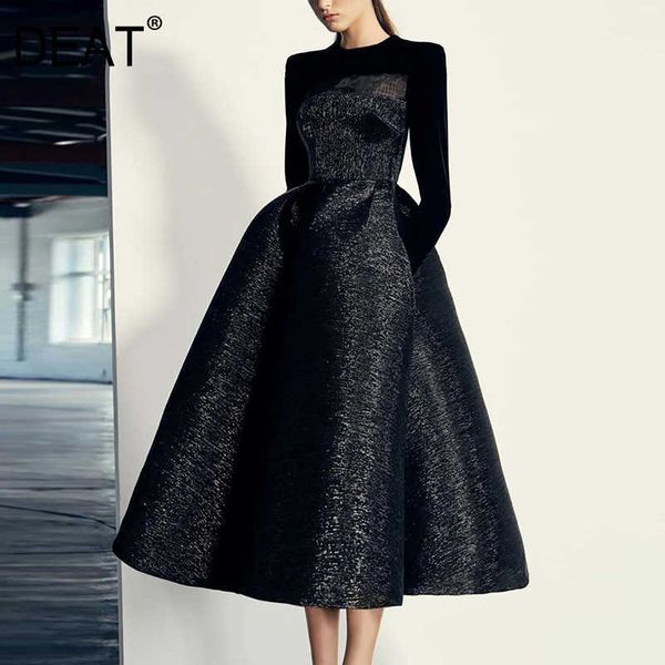 

[deat] spring fashion round neckhigh waist knee-length long sleeve solid color loose elegant dress women 13c789 210527, Black;gray