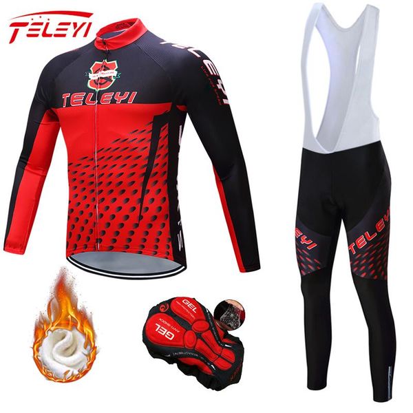 

racing sets teleyi cycling jerseys set winter windproof thermal fleece gel padded bib pants red long sleeve coat jacket suits, Black;blue