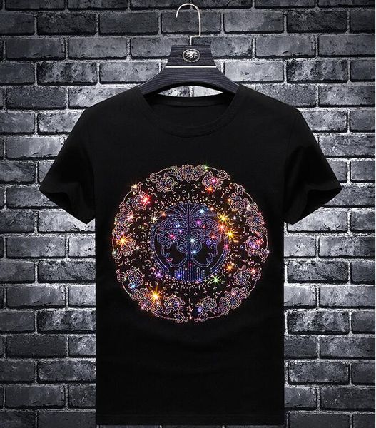 

diamonds print t-shirt men fashion street wear short sleeve crew neck modal cotton tshirts camiseta casual - black/white, White;black