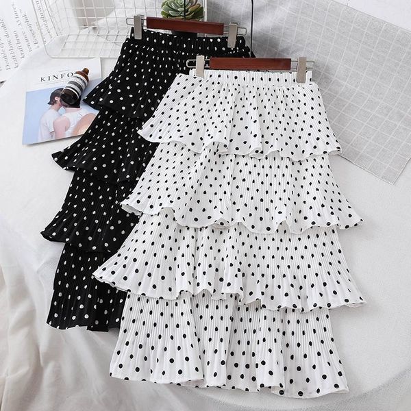 

skirts polka dot four-layer ruffles cake skirt fairy chiffon pleated, Black