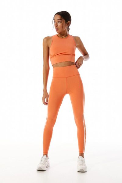 

women's leggings orange side striped sport tights 01241241, Black