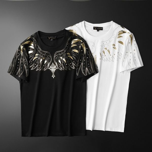 

fashion t shirts 2021 summer men's short sleeve high end laser reflective sequin double mercerized cotton, White;black
