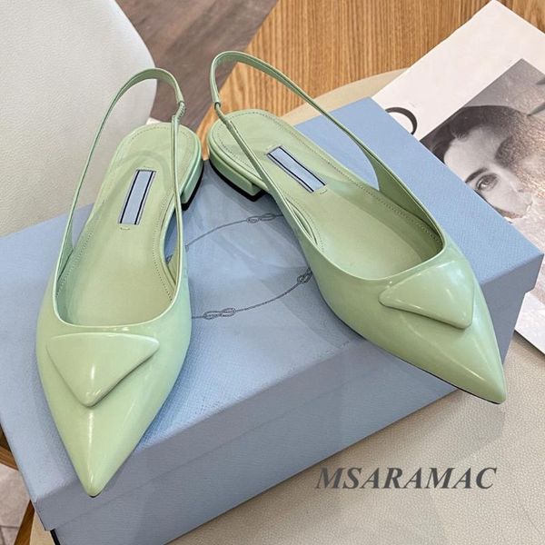 

summer light green triangle buckle flat sandals leather pointed toe female dress shoes elegant street girl party, Black