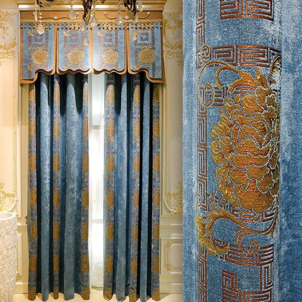 

blue simple european high shading curtain villa window living room balcony study modern bedroom floor & drapes