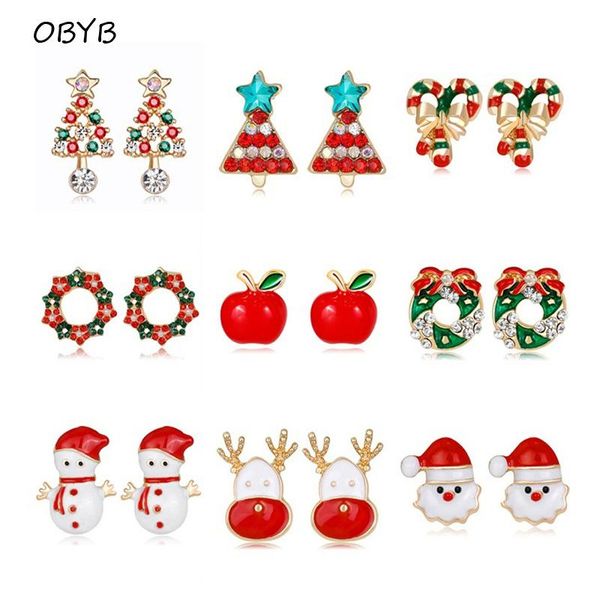 

stud 2021 christmas alloy drop oil earrings women winter cute snowflake snowman tree small fashion party jewelry, Golden;silver