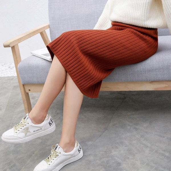 

skirts women's bodycon split knitted skirt autumn white high waist pencil midi women 2021 spring elegant knitting bottoms female, Black