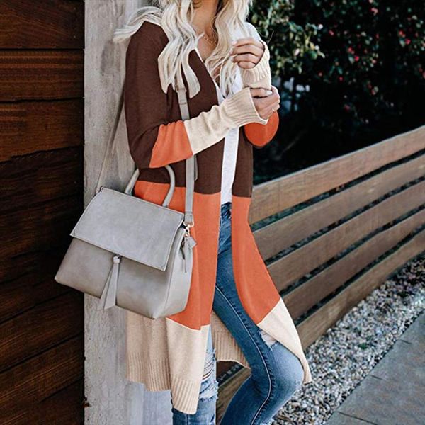 

winter women color block sweater long sleeve cardigan open front tunic knitted womens clothing coat, White;black