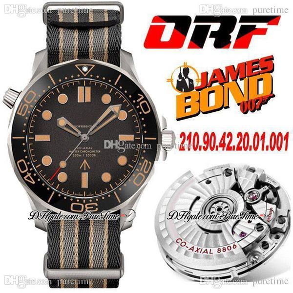 ORF 007 No Time to Die Cal A8806 Relógio automático masculino com moldura de cerâmica Caixa de titânio Mostrador preto Pulseira Nato Super versão Relógios de edição limitada Puretime A1
