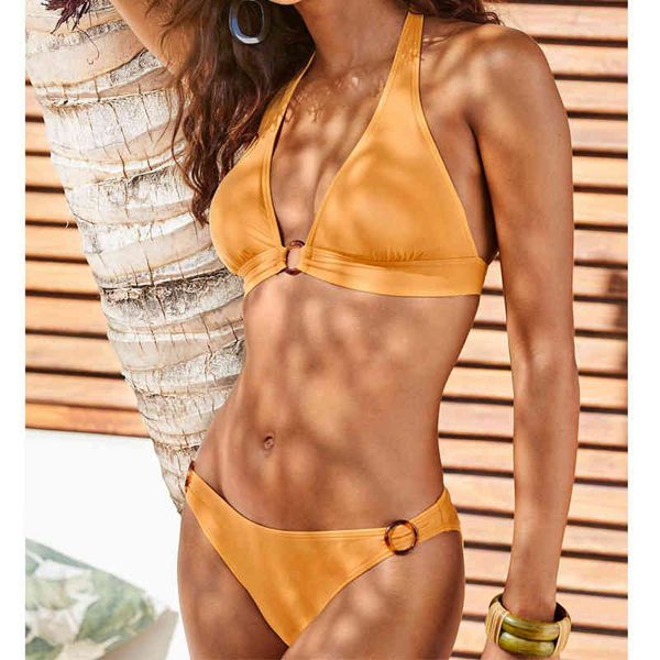Plus Size Bikinis Women Swimsuits Push Up Swimwear Sexy Anel Ternos Banhos Halter Strap Biquini Amarelo Bikini Set 210520