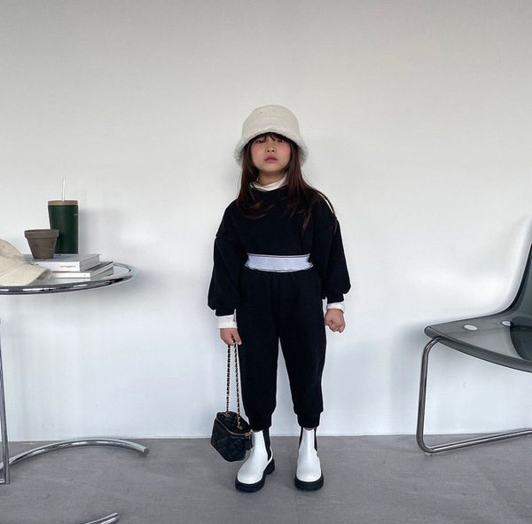 

luxury kids thicken clothing sets children long sleeve sweatshirt+letter printed waist pants 2pcs girls velvet warm outfit a8040, White