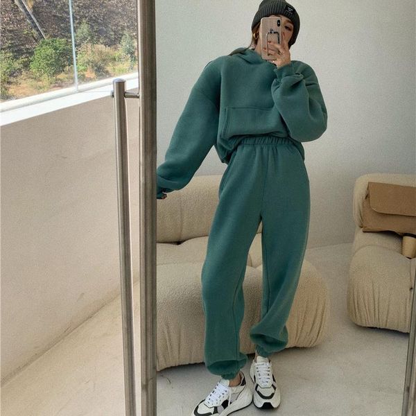 

women's tracksuits 2021 spring women matching hoodies sweatshirt tracksuit fleece cotton 2 piece outfits pieces sets pants sweat suits, Gray
