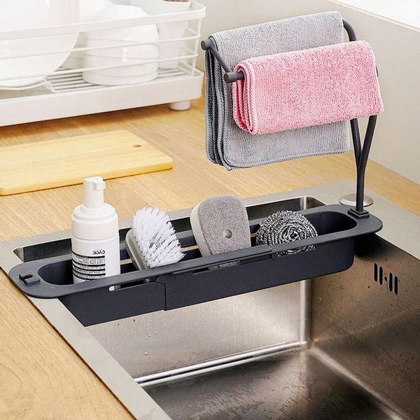 

kitchen storage & organization sink rack soap sponge towel adjustable faucet holder cloth rag shelf drain basket accessories