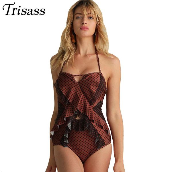 

one-piece suits trisass 2021 arrival women's one piece swimsuit strapless monokini dot bathing suit falbala halter top