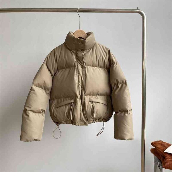 

korobov winter fashion new thick warm women parka coats elegant stand collar long sleeve solid jackets pockets female coat 210430, Black;brown