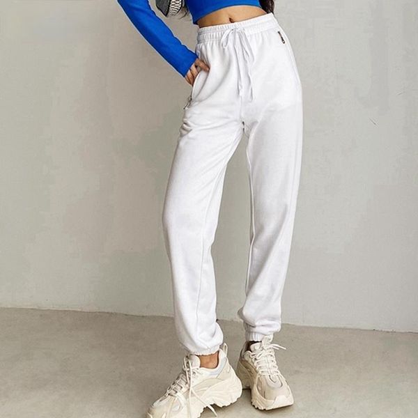 

women's pants & capris 2021 loose trousers joggers female sweatpants streetwear women solid white cargo strethy waist, Black;white