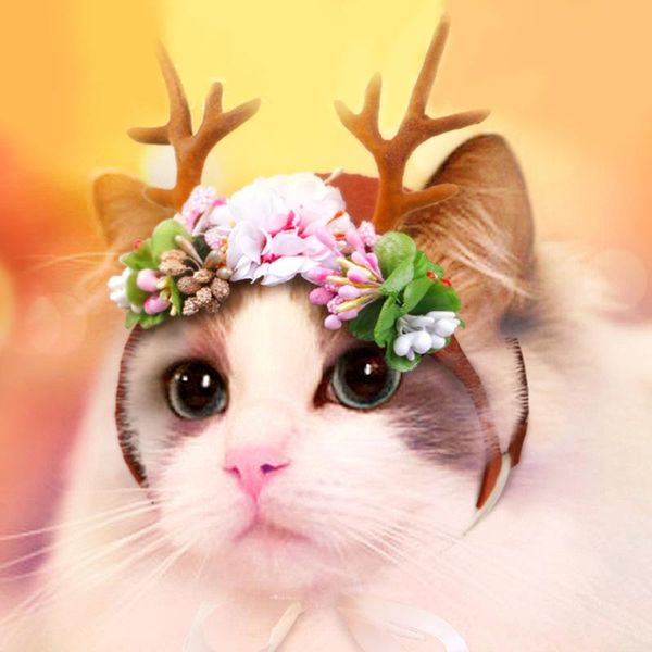 

dog apparel cute flower deer antler headdress christmas pet accessories puppy kitten products cat fashion cosplay costumes hat decor