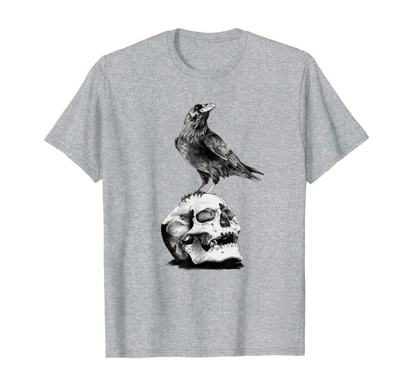 

vintage beautiful black crow raven bird skull t-shirt, White;black