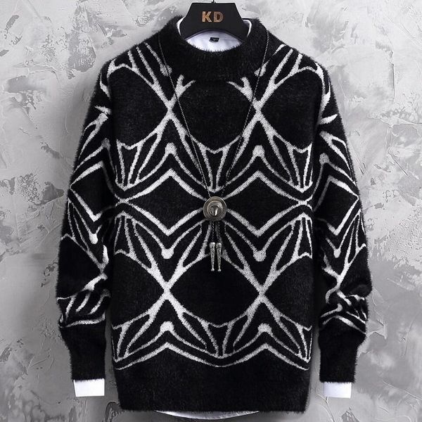 

men's sweaters 2021 winter fashion mink cashmere sweater men thick warm christmas jumper half turtleneck male pullover, White;black