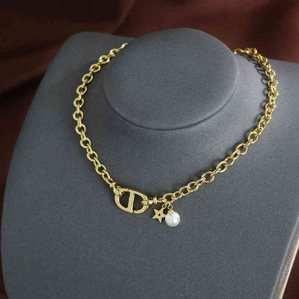 

design jewelry classic letter neck chain female 2021 new fengdi family tassel star pearl necklace, Silver
