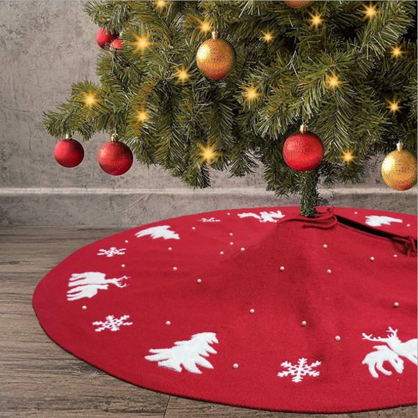 

122cm red chirstmas tree skirt for decoration snowflake ans elk xmas trees bottom dress ornament holiday party supplies