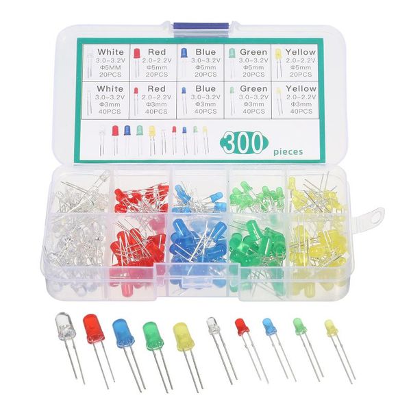 

light beads kkmoon 300pcs 3mm 5mm emitting diodes set with assorted color 2-pin diffused led 5 colors electronic components