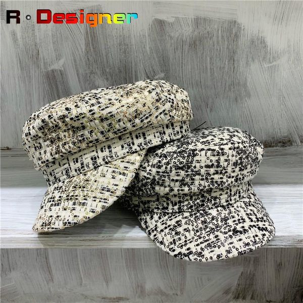 

stingy brim hats fashion british style hat ladies simple plaid sequined military cap men's outdoor leisure wild street tide, Blue;gray